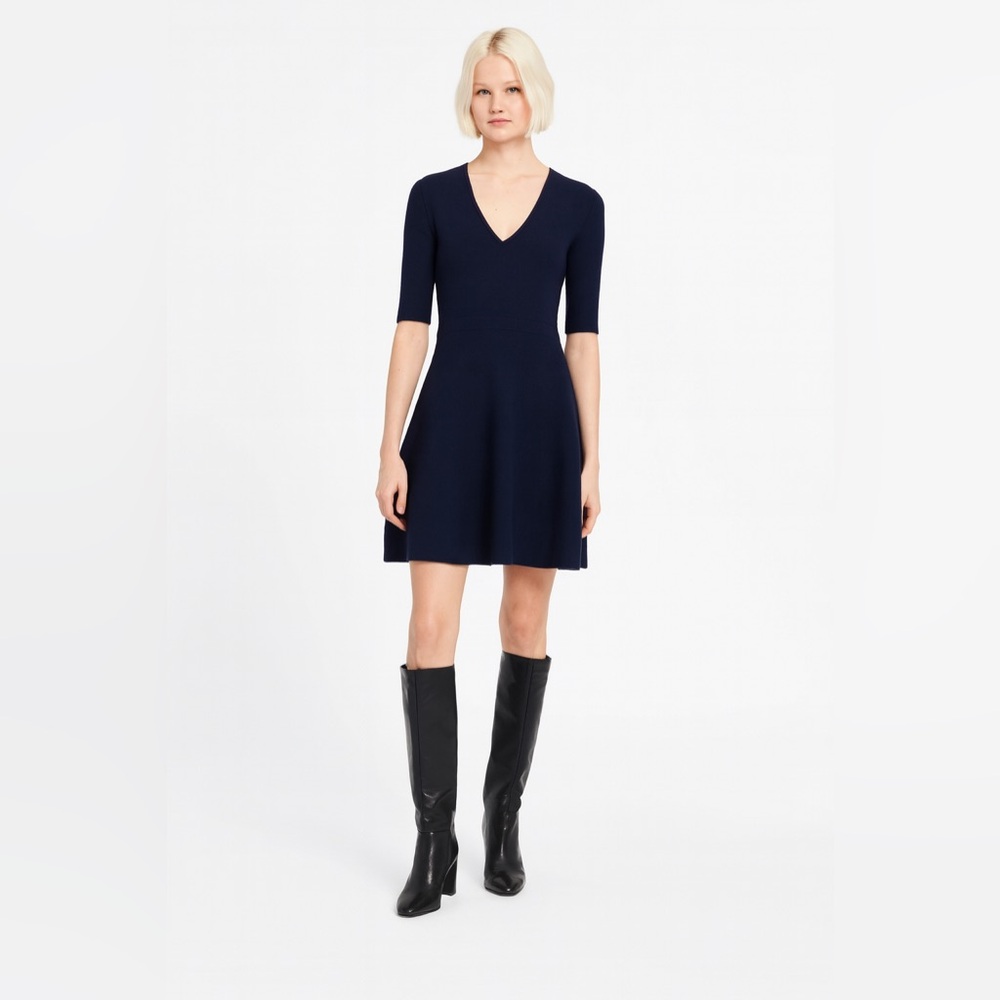 Club Monaco Navy Blue Metallic Sweater Skater Dress Sz. M NWOT